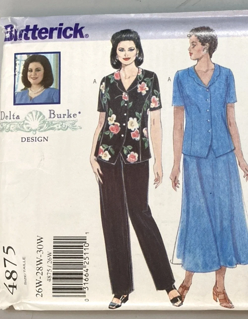 '97 Butterick 4875 Delta Burke Dress Pants Top Skirt Misses/Petite 26W-30W UNCUT